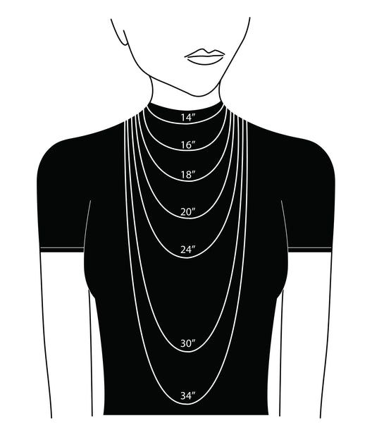 Storleksguide som visar olika längder på halsband.